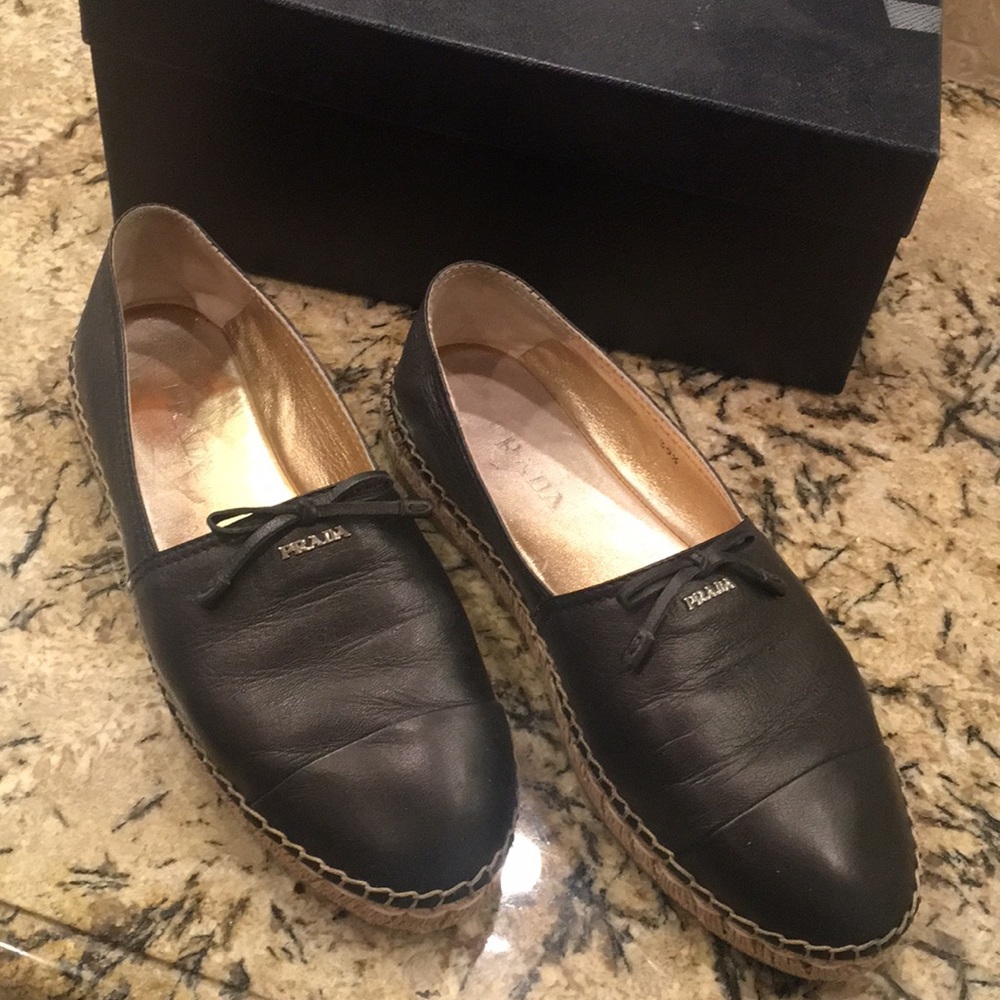 Prada ladies espadrilles size 391/2 black leather